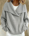 Wide Lapel Moto Zip Sweater Cardigan - Grey