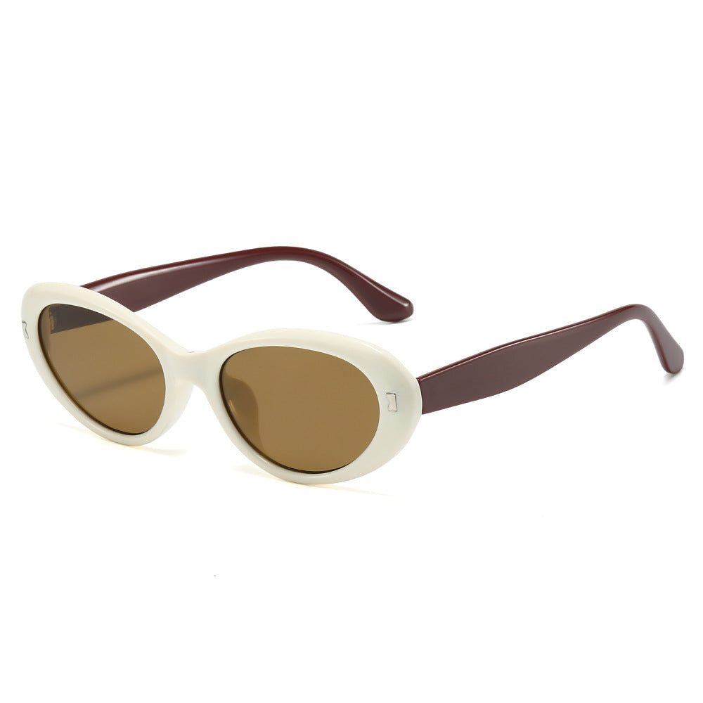 Rounded Oval Cat Eye Sunglasses - Beige