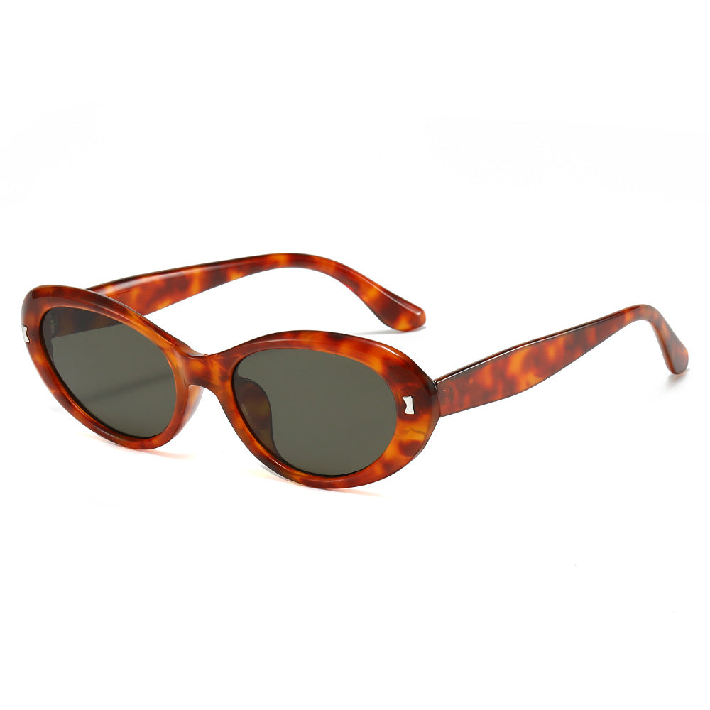 Rounded Oval Cat Eye Sunglasses - Leopard