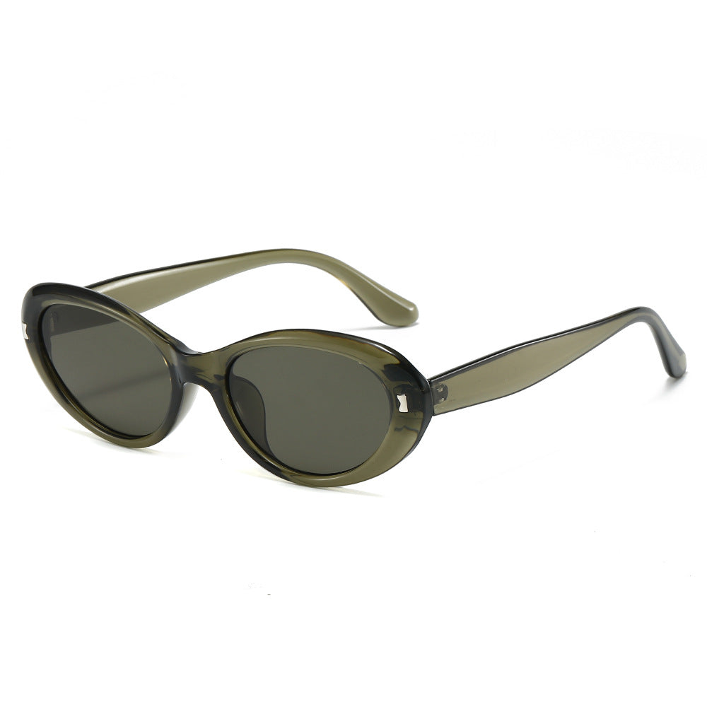 Rounded Oval Cat Eye Sunglasses - Olive