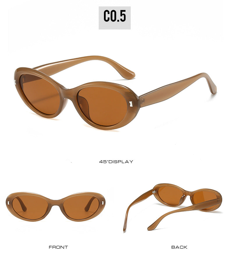Rounded Oval Cat Eye Sunglasses - Tea - 1