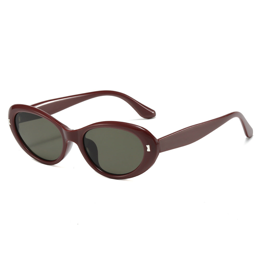 Rounded Oval Cat Eye Sunglasses - WineRed