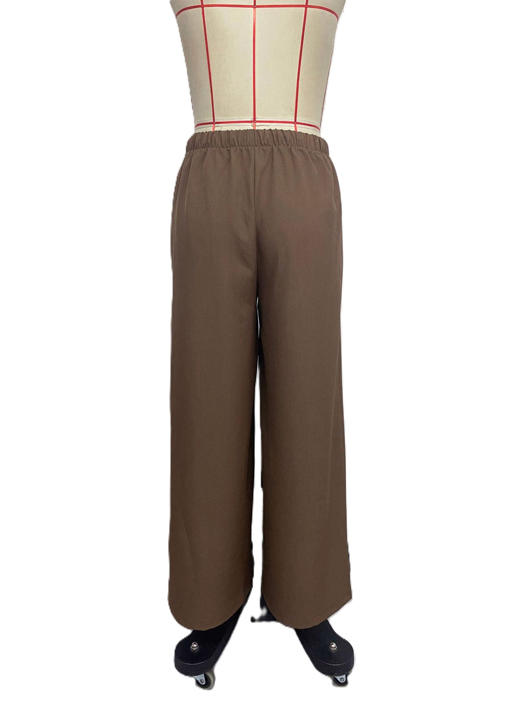 Drawstring Waist Wide Leg Trousers - Brown - 2