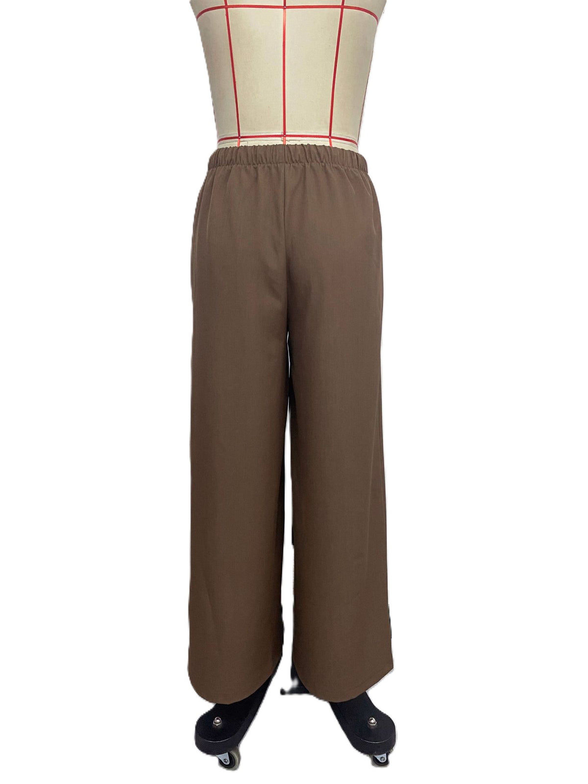 Drawstring Waist Wide Leg Trousers - Brown - 2