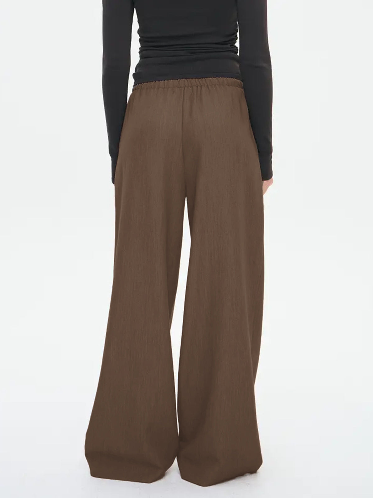 Drawstring Waist Wide Leg Trousers - Brown - 4