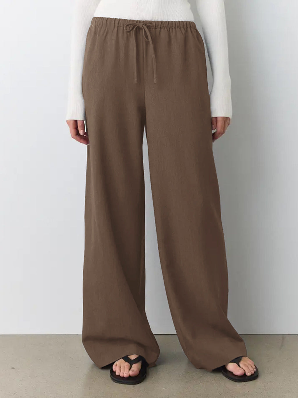 Drawstring Waist Wide Leg Trousers