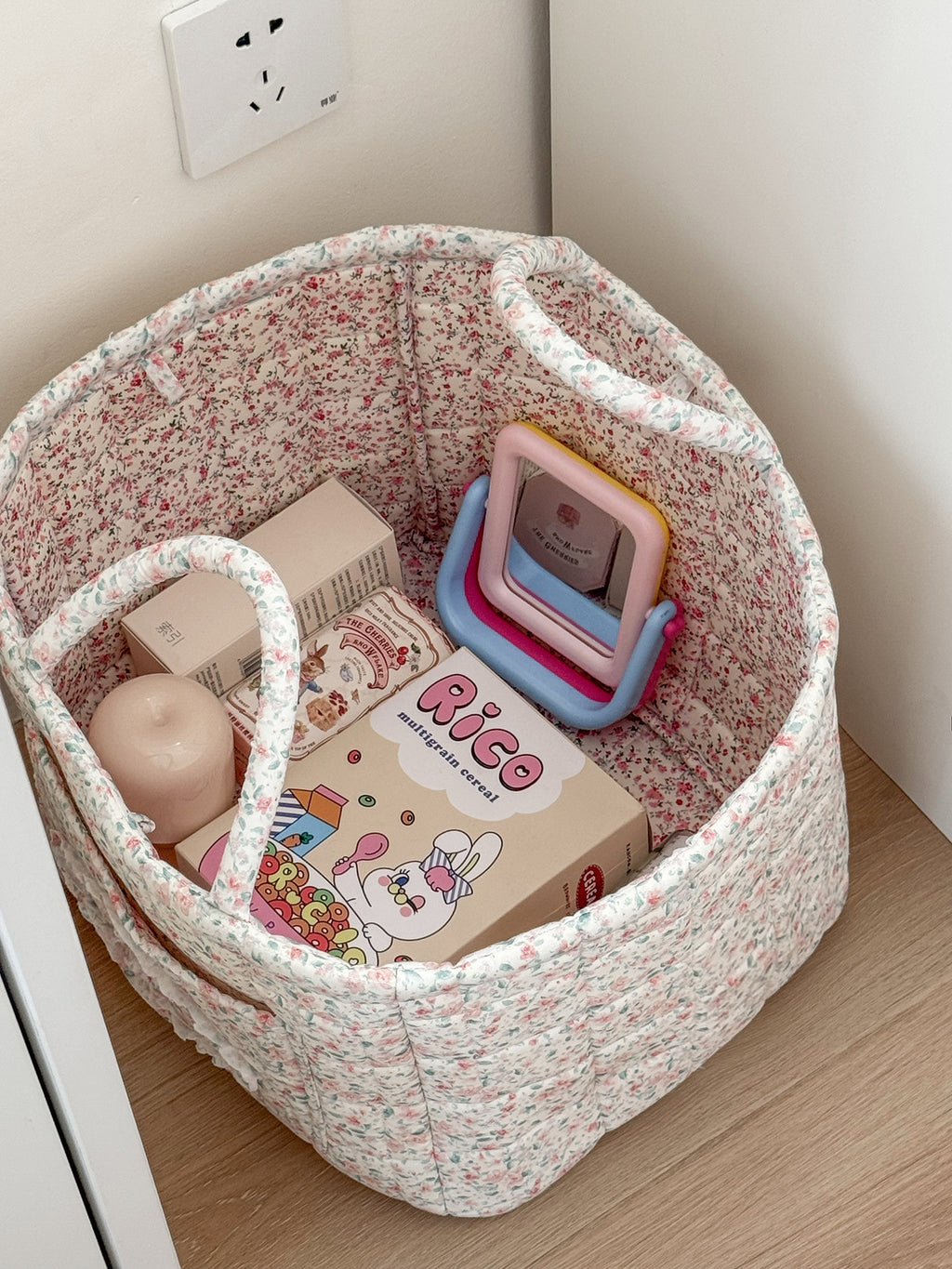 Floral Quilted Storage Caddy With Handles - PGreen - 4