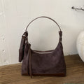 Faux Suede Hobo Shoulder Bag with Mini Pouch - Chocolate