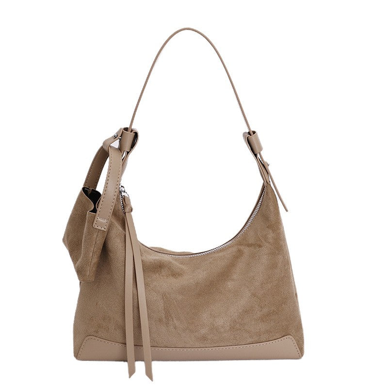 Faux Suede Hobo Shoulder Bag with Mini Pouch