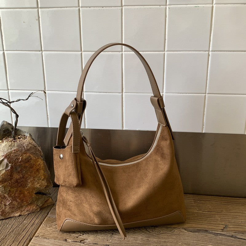 Faux Suede Hobo Shoulder Bag with Mini Pouch