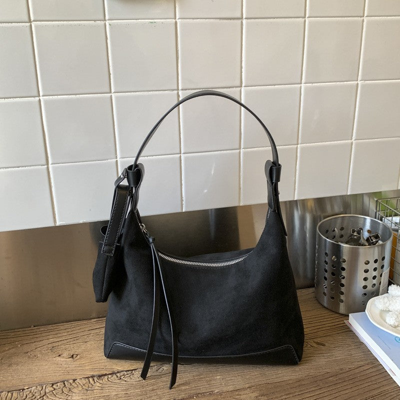 Faux Suede Hobo Shoulder Bag with Mini Pouch