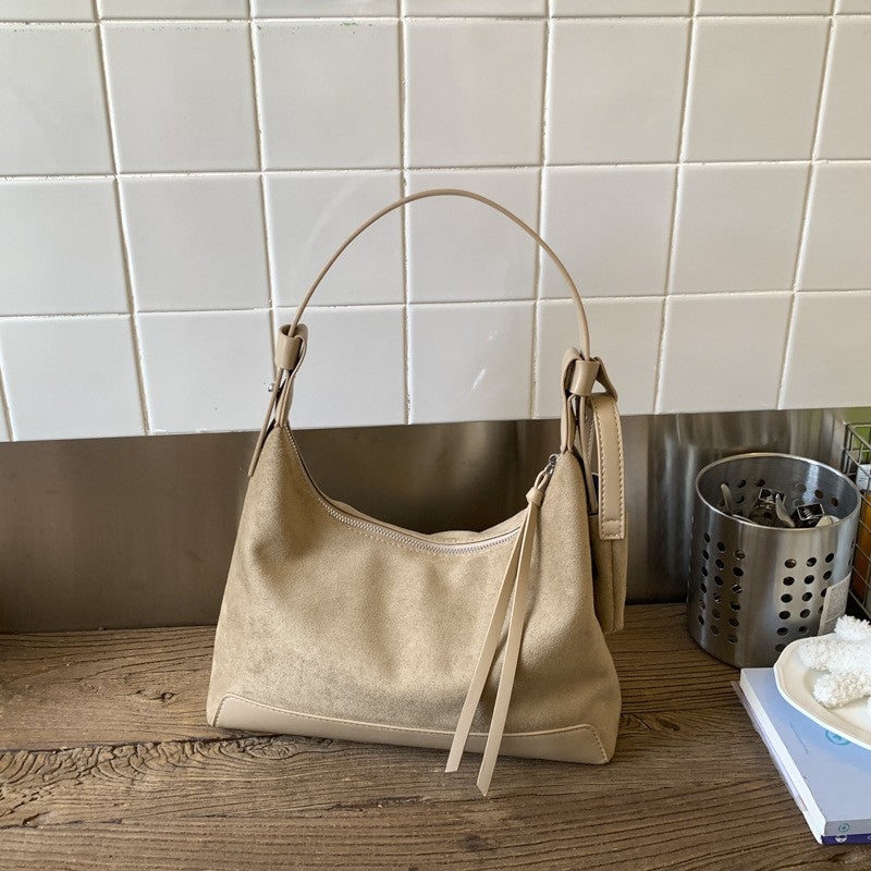 Faux Suede Hobo Shoulder Bag with Mini Pouch