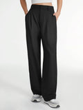 High Waisted Pleated Wide Leg Trousers - Black