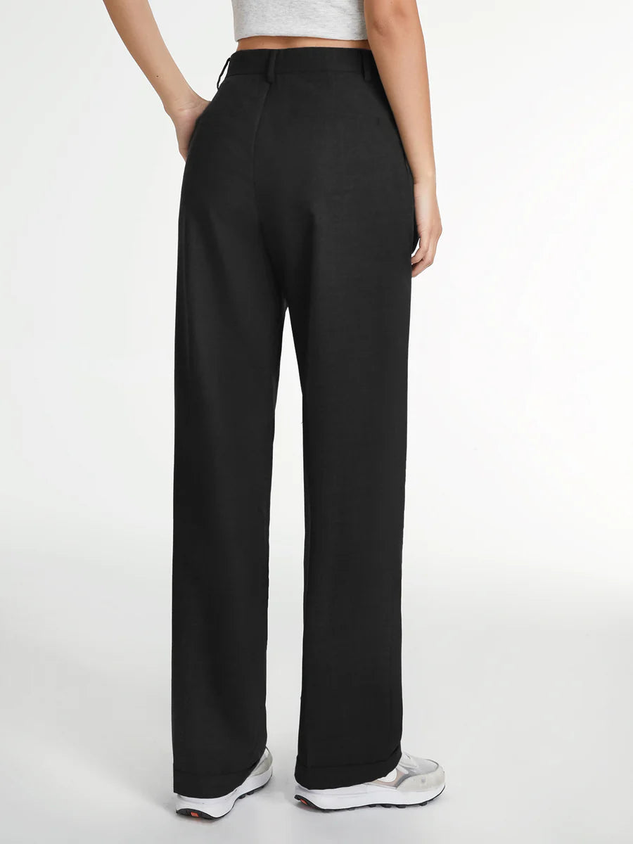 High Waisted Pleated Wide Leg Trousers - Black - 1