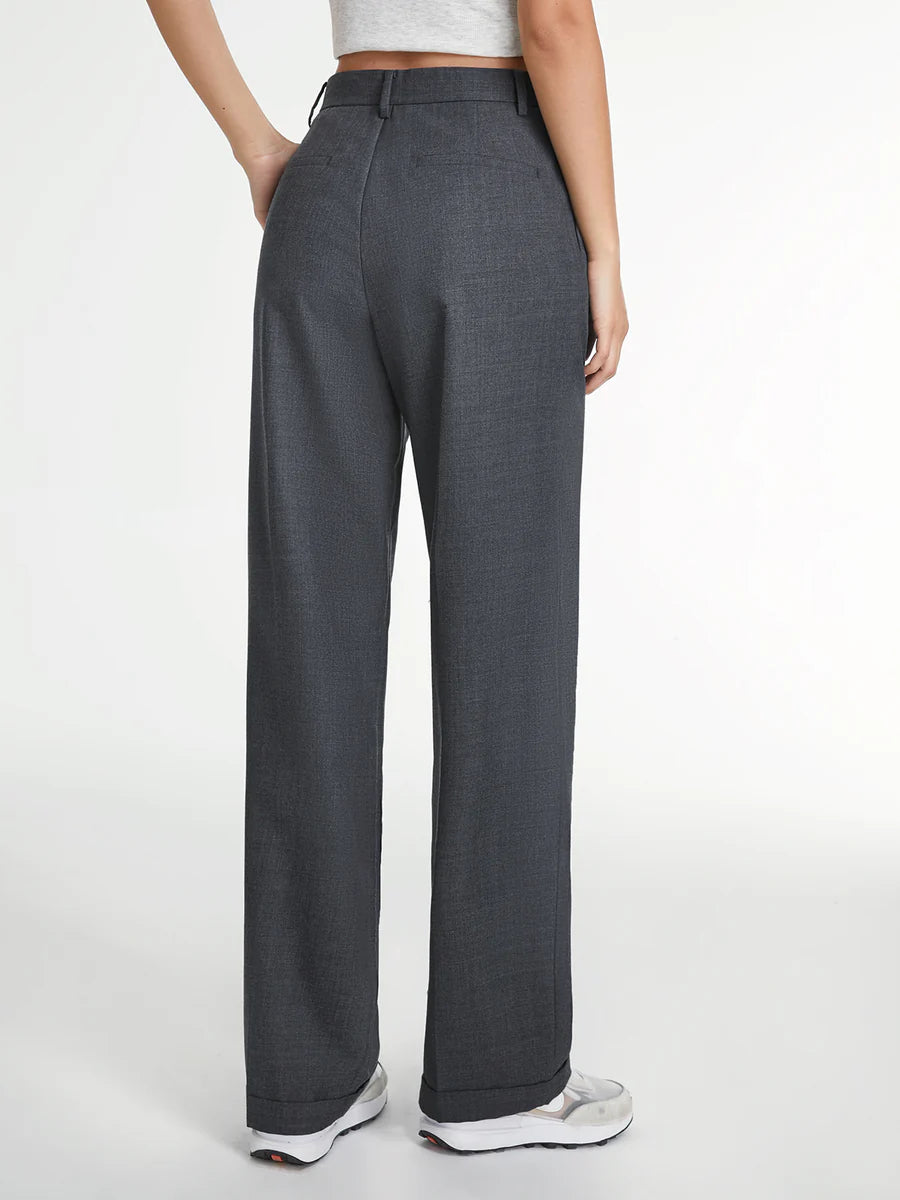 High Waisted Pleated Wide Leg Trousers - Grey - 1