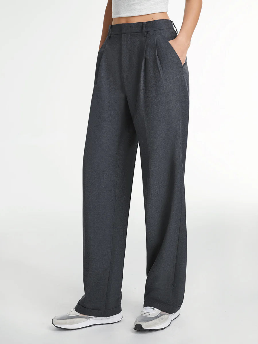 High Waisted Pleated Wide Leg Trousers - Grey - 2