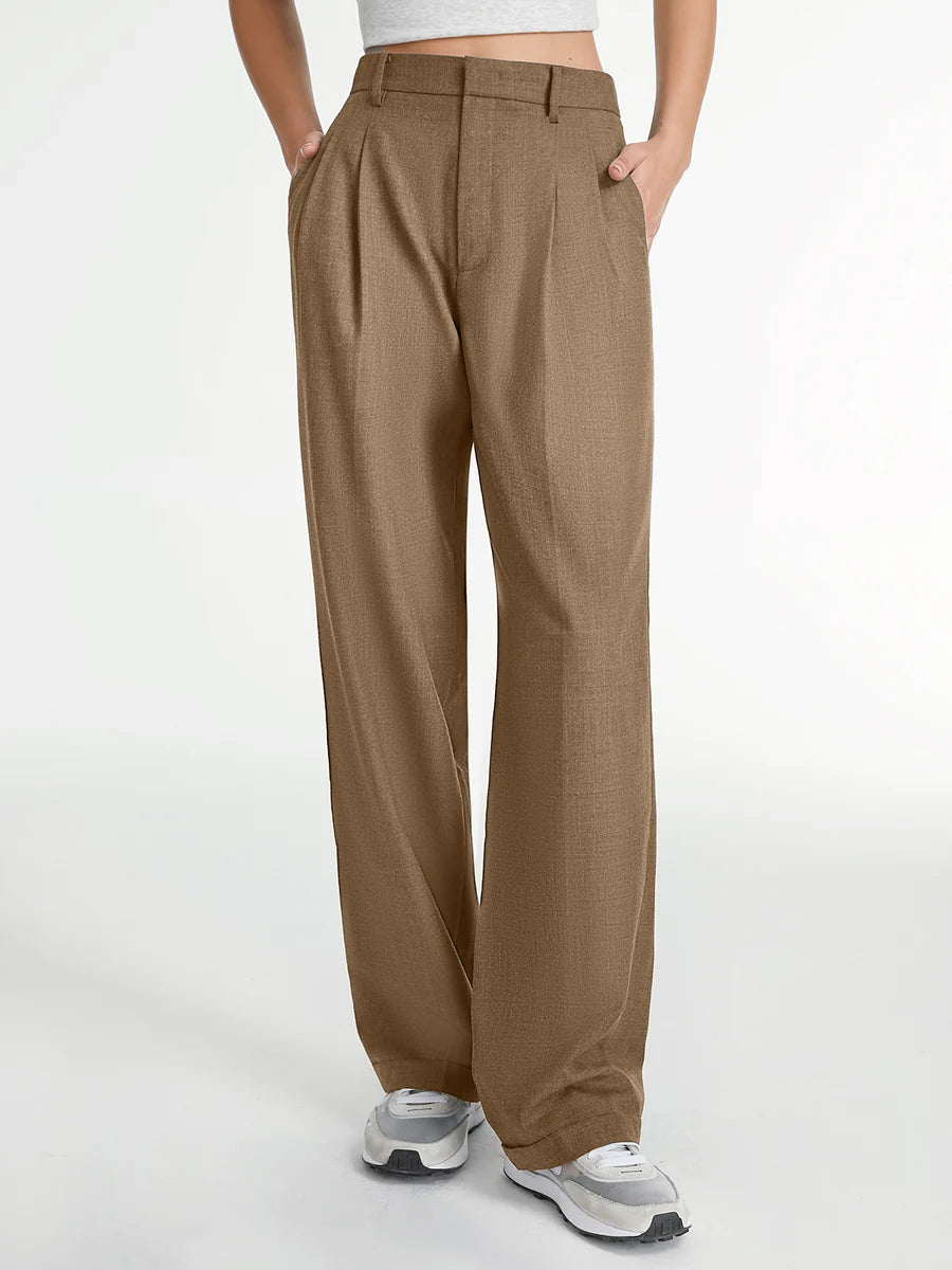 High Waisted Pleated Wide Leg Trousers - Khaki - 2
