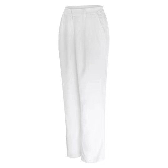 High Waisted Pleated Wide Leg Trousers - White