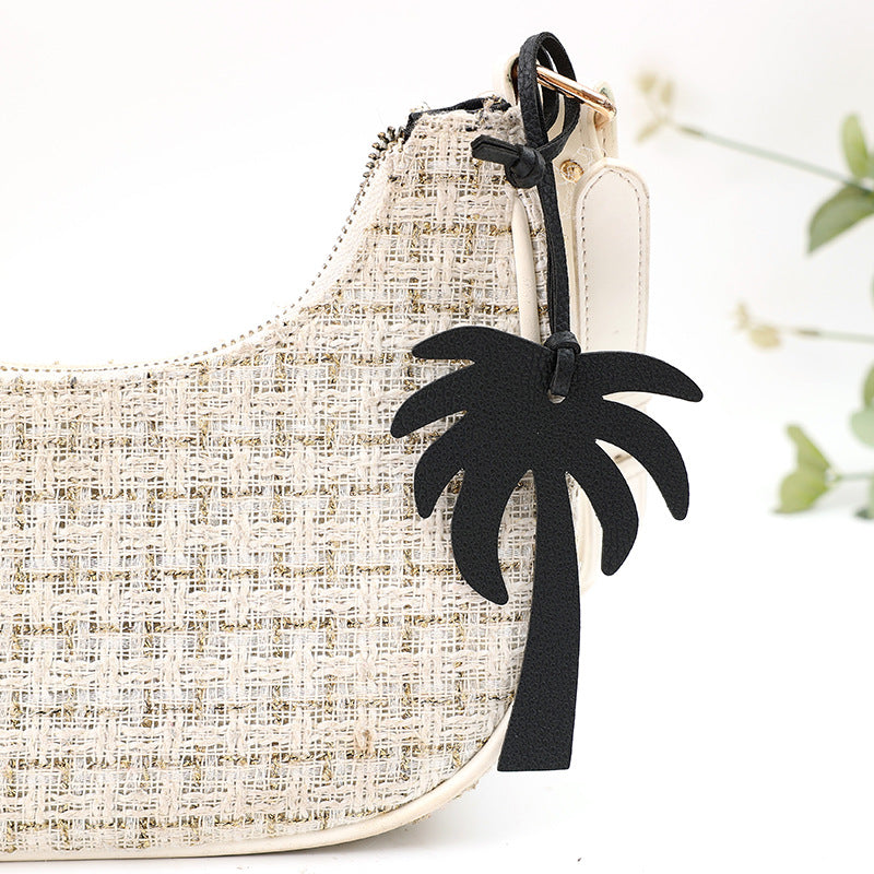 Tropical Palm Tree Keychain Bag Charm - Black