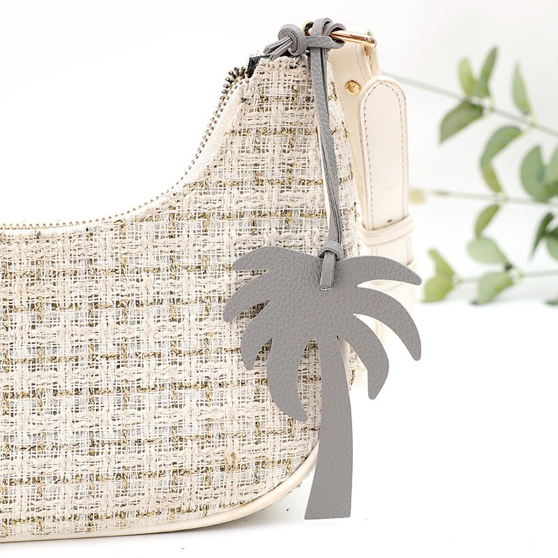 Tropical Palm Tree Keychain Bag Charm - Grey