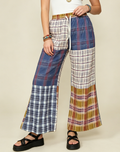 Plaid Patchwork Cropped Wide Leg Pants - Plaid