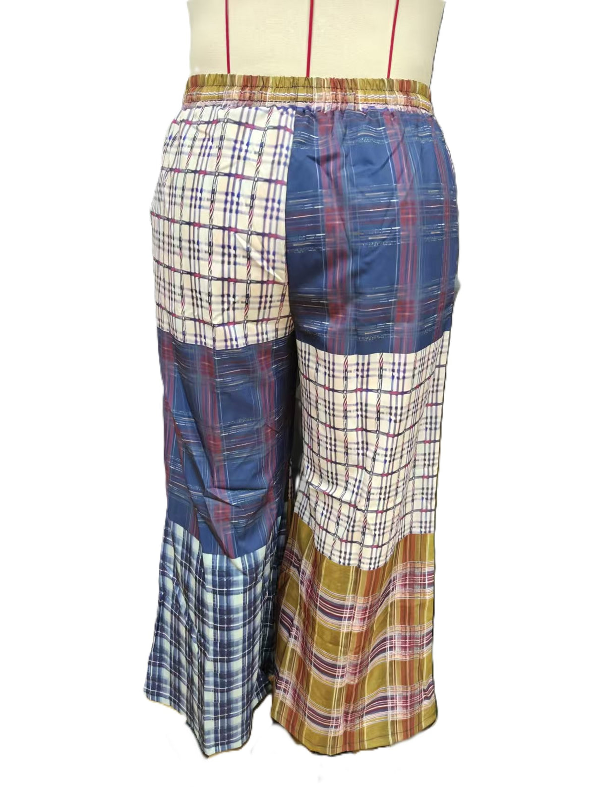 Plaid Patchwork Cropped Wide Leg Pants - Plaid - 1