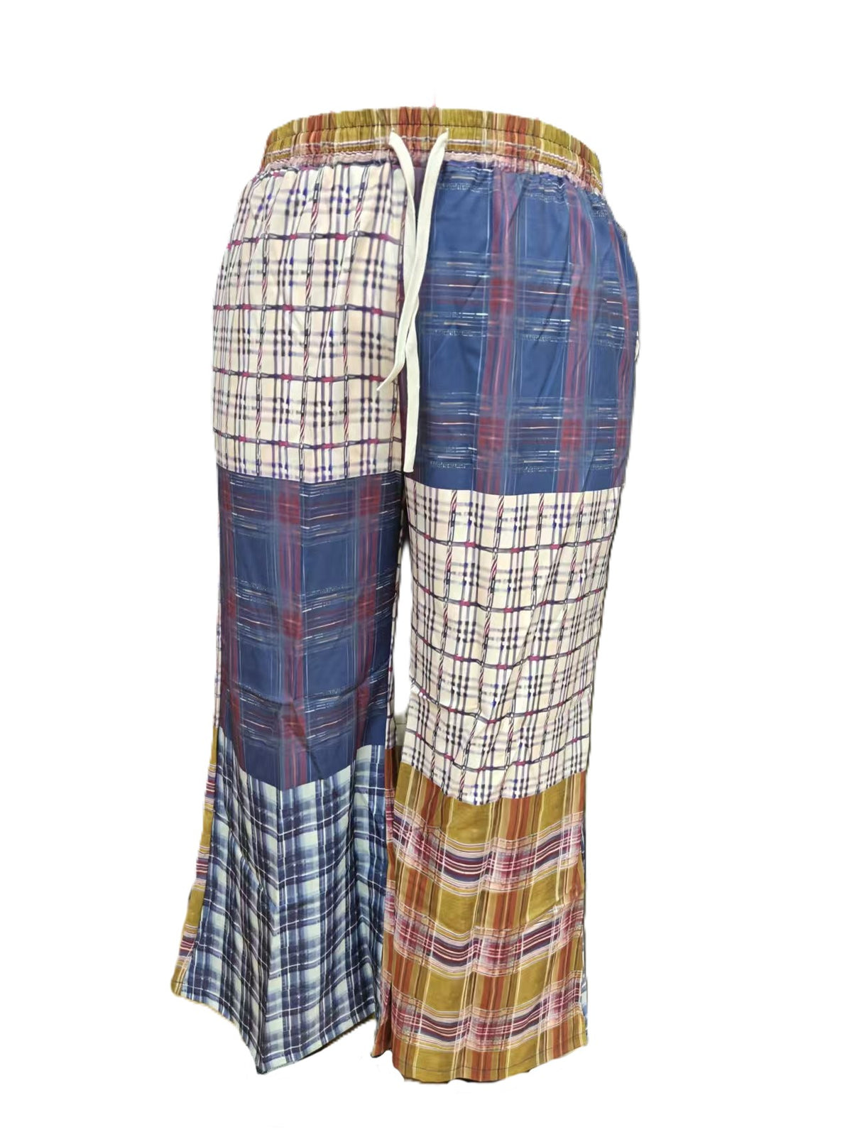 Plaid Patchwork Cropped Wide Leg Pants - Plaid - 2