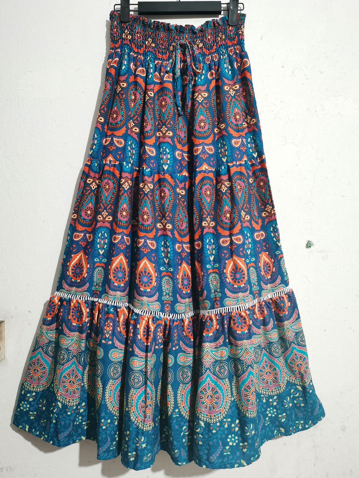 Boho Paisley Print Tiered Maxi Skirt - Blue - 3