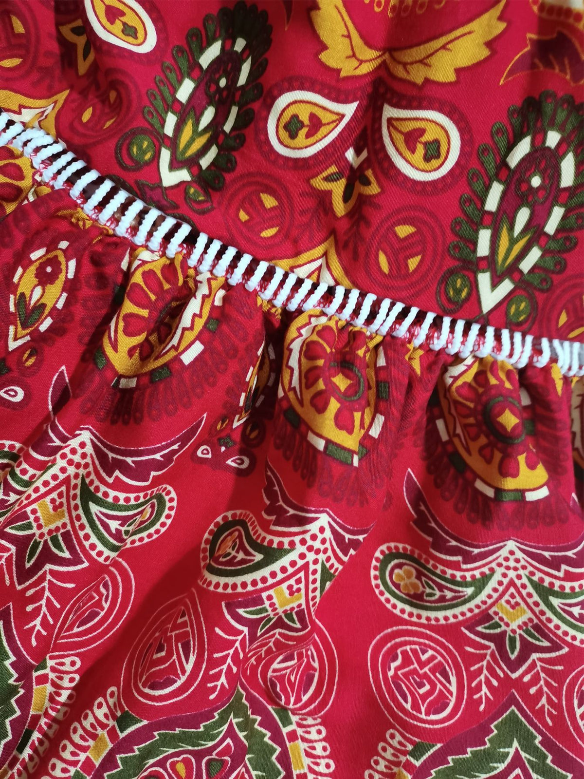 Boho Paisley Print Tiered Maxi Skirt - Red - 5