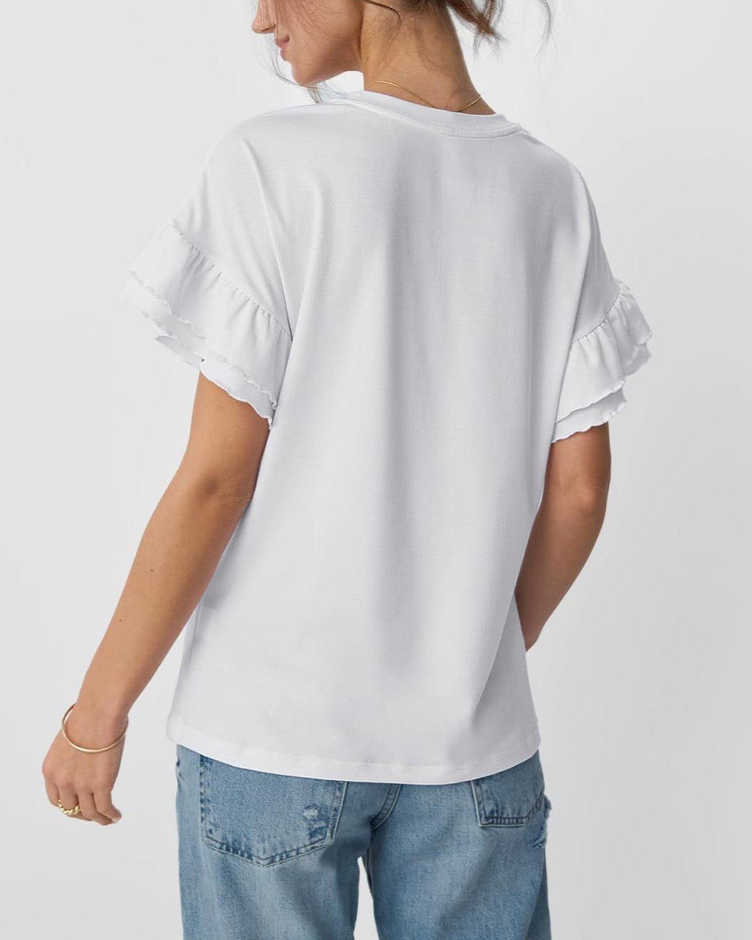 Layered Flutter Sleeve Crewneck Tee - White - 1