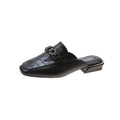 Croc Embossed Chain Loafer Mules - Black