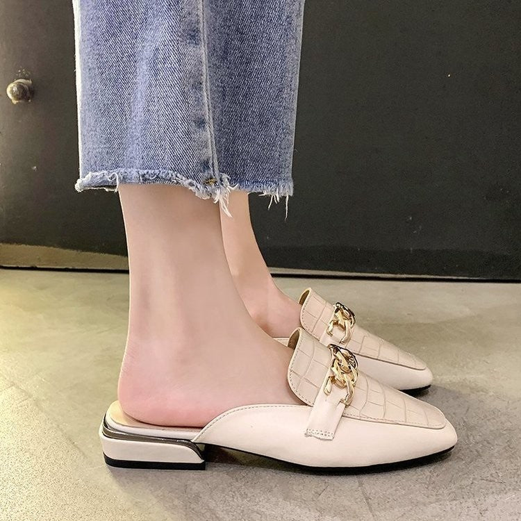 Croc Embossed Chain Loafer Mules