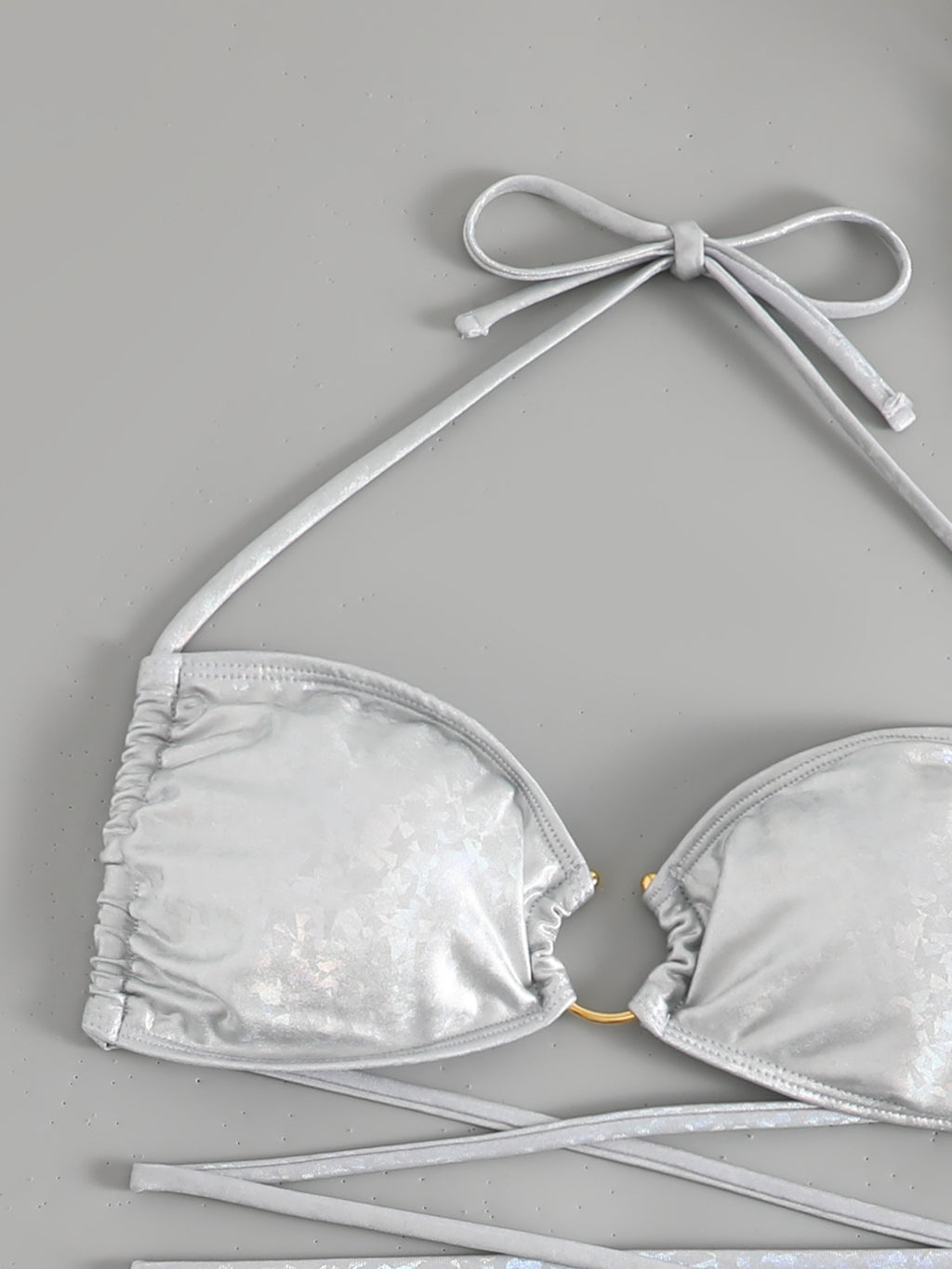 Ring Detail Lace Up Halter Bikini Set - White - 6