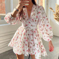 Floral Puff Sleeve Tiered Mini Dress - Pink