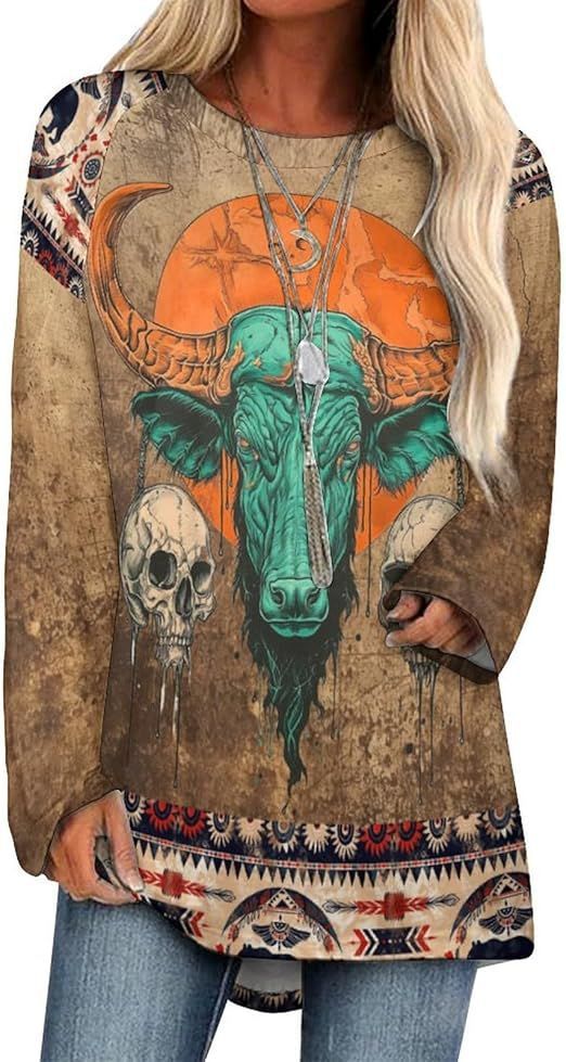 Western Print Long Sleeve Tunic Tee - Color_03