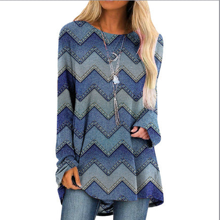 Western Print Long Sleeve Tunic Tee - Color_04