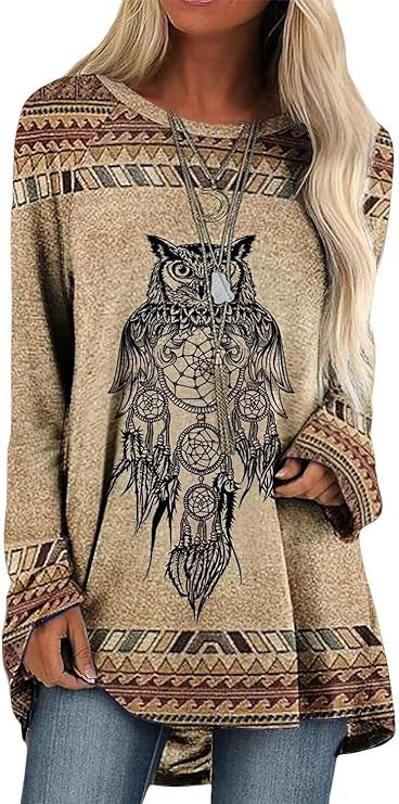 Western Print Long Sleeve Tunic Tee - Color_05