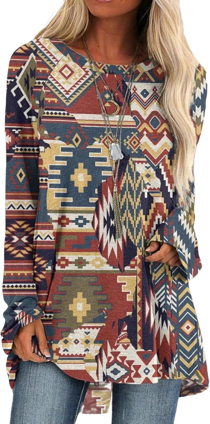 Western Print Long Sleeve Tunic Tee - Color_06