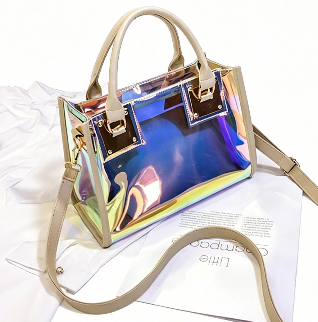Iridescent Holographic PVC Top Handle Bag - Gold - 1
