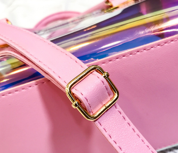 Iridescent Holographic PVC Top Handle Bag - Pink - 3