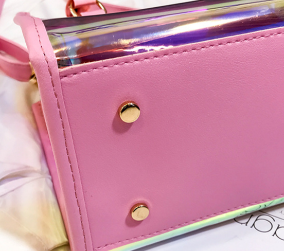 Iridescent Holographic PVC Top Handle Bag - Pink - 7