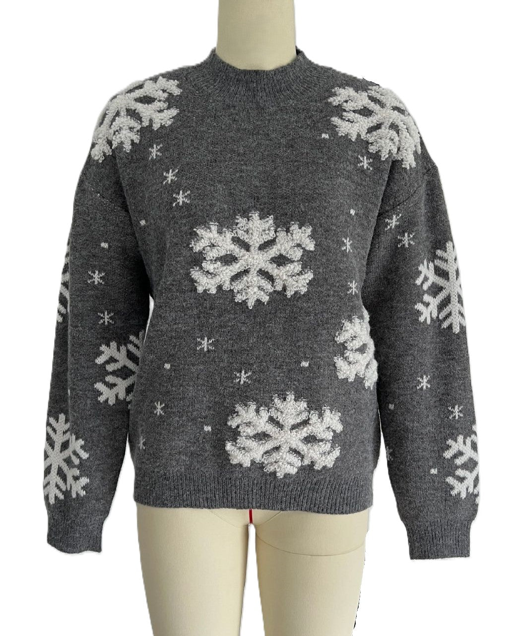 Snowflake Embroidered Mock Neck Sweater - Grey