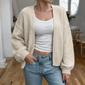 Chunky Knit Drop Shoulder Open Front Cardigan - Apricot