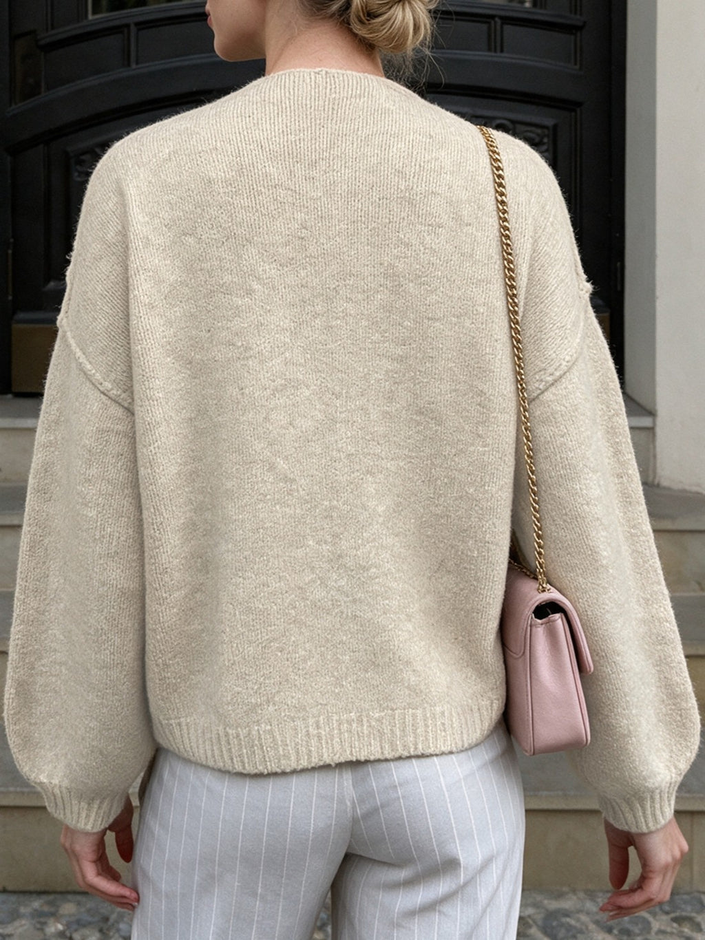 Chunky Knit Drop Shoulder Open Front Cardigan - Apricot - 4