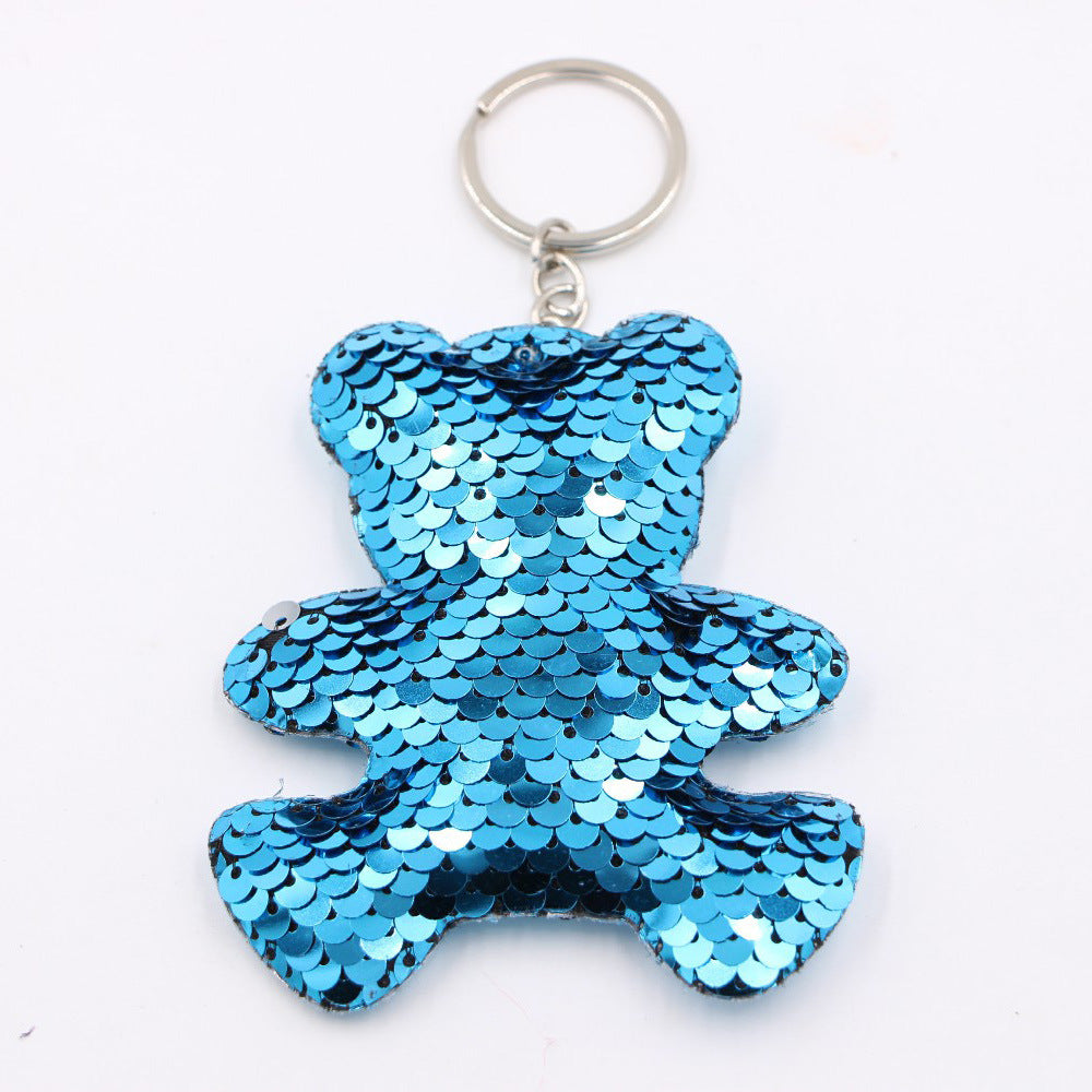 Flip Sequin Charm Keychain - Bear_Blue