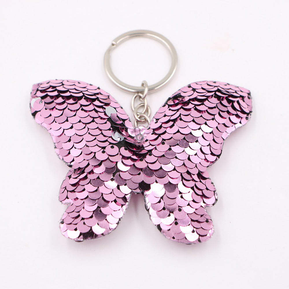 Flip Sequin Charm Keychain - Butterfly_Pink