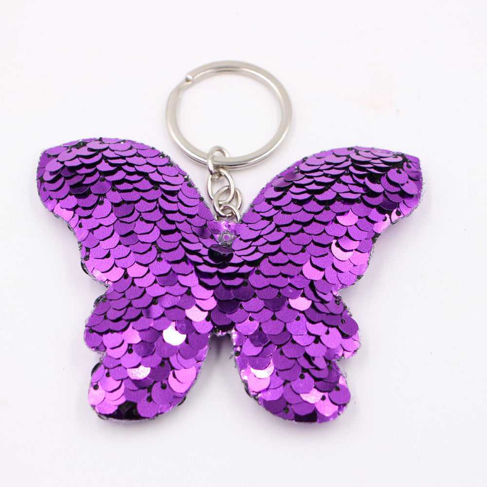 Flip Sequin Charm Keychain - Butterfly_Purple