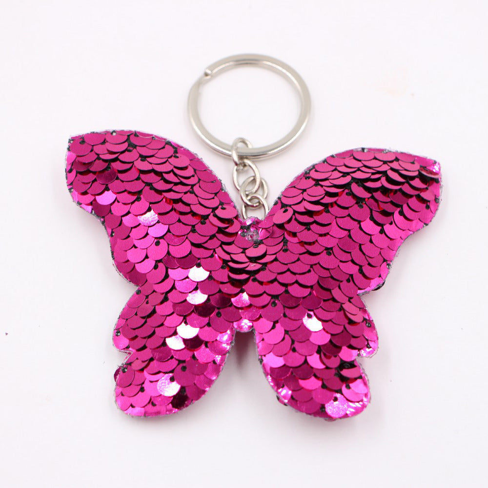 Flip Sequin Charm Keychain - Butterfly_Rose