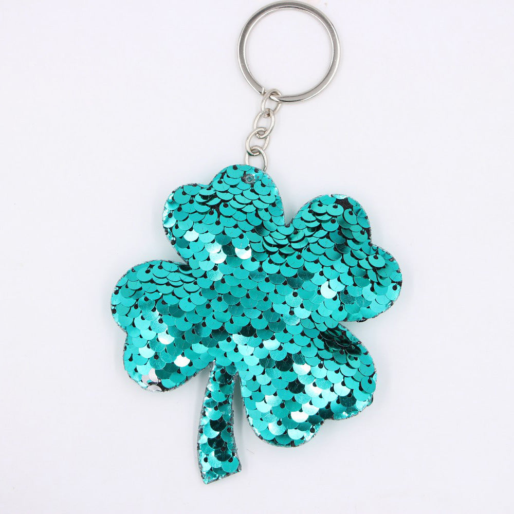 Flip Sequin Charm Keychain - Clover_Green