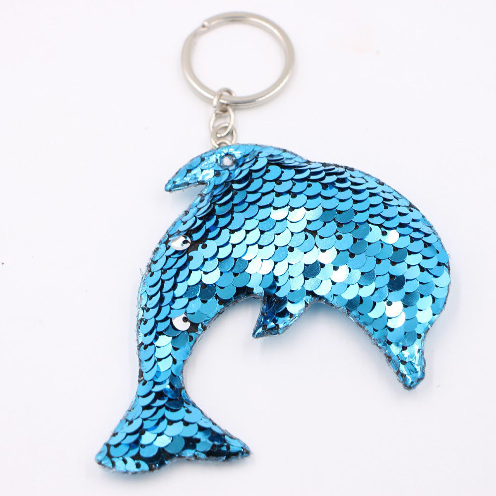 Flip Sequin Charm Keychain - Dolphin_Blue